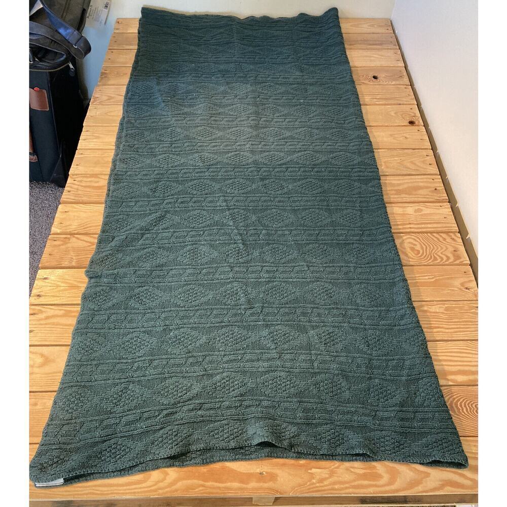 Vintage Faribo Faribault Woolen Mills Knit Throw Blanket Size 60x56 Green